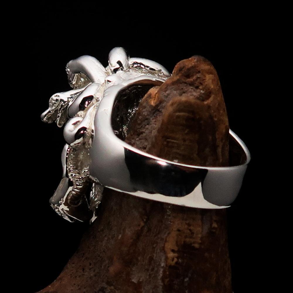 Excellent crafted Men's Medusa Snake Skull Ring - Mirror Polished Sterling Silver - BikeRing4u
