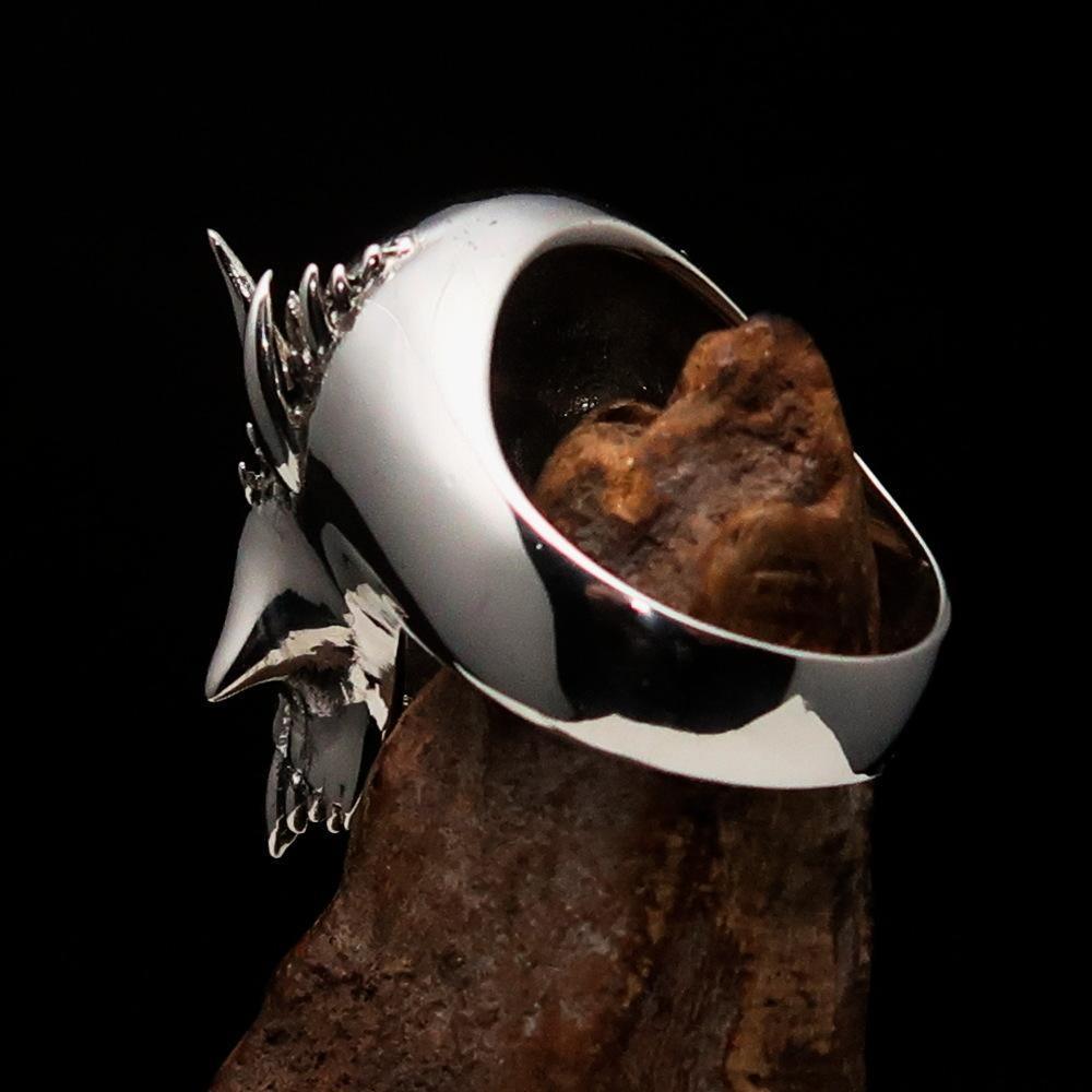 Excellent crafted Men's Vampire Skull Ring Red Diamond 13 - Sterling Silver - BikeRing4u