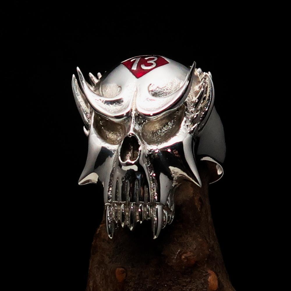 Excellent crafted Men's Vampire Skull Ring Red Diamond 13 - Sterling Silver - BikeRing4u