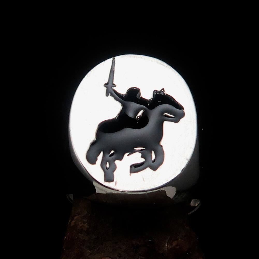 Excellent crafted Men's Black Riding Knight Ring - Sterling Silver - BikeRing4u