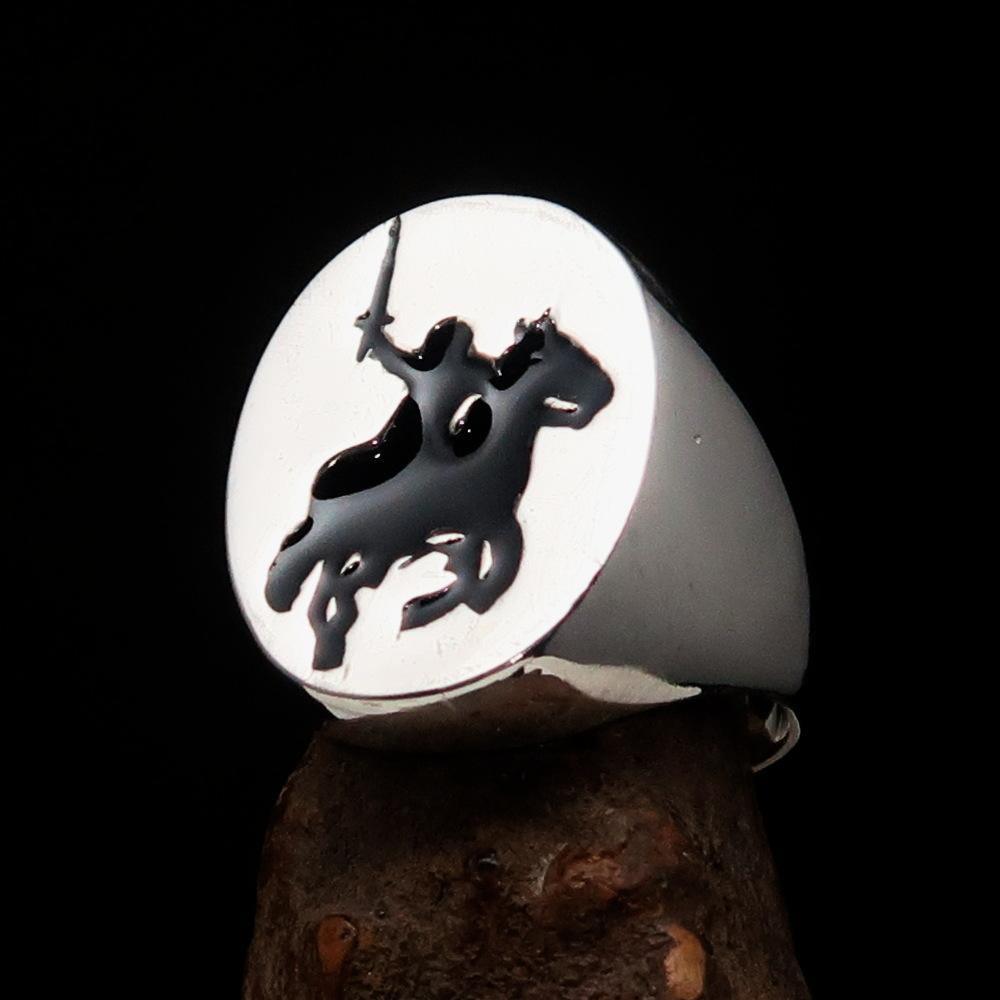 Excellent crafted Men's Black Riding Knight Ring - Sterling Silver - BikeRing4u