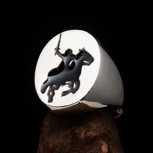 Excellent crafted Men's Black Riding Knight Ring - Sterling Silver - BikeRing4u