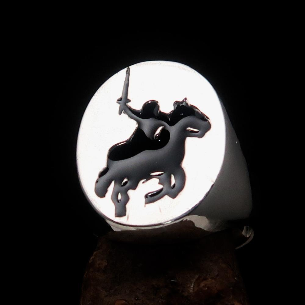 Excellent crafted Men's Black Riding Knight Ring - Sterling Silver - BikeRing4u