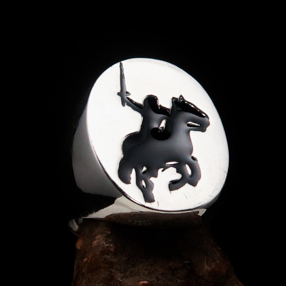 Excellent crafted Men's Black Riding Knight Ring - Sterling Silver - BikeRing4u