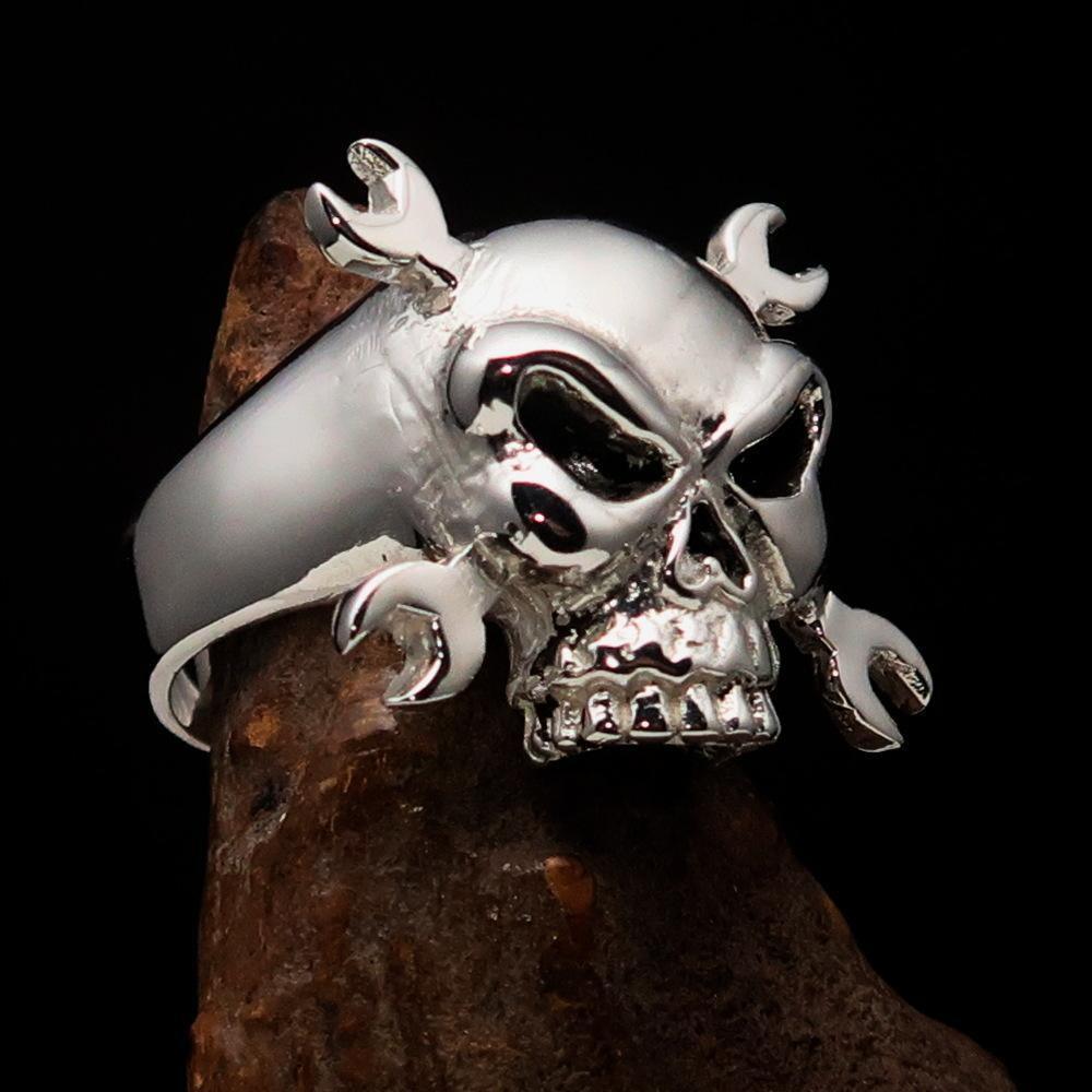 Excellent crafted Men's Mechanic Ring Wrench Skull - Sterling Silver 925 - BikeRing4u