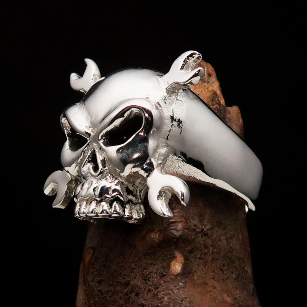 Excellent crafted Men's Mechanic Ring Wrench Skull - Sterling Silver 925 - BikeRing4u