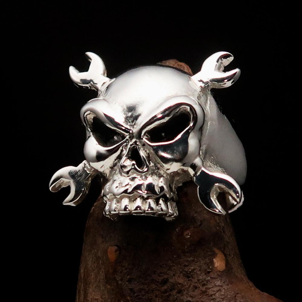 Excellent crafted Men's Mechanic Ring Wrench Skull - Sterling Silver 925 - BikeRing4u