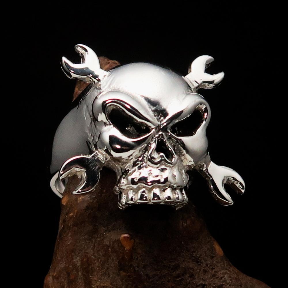 Excellent crafted Men's Mechanic Ring Wrench Skull - Sterling Silver 925 - BikeRing4u