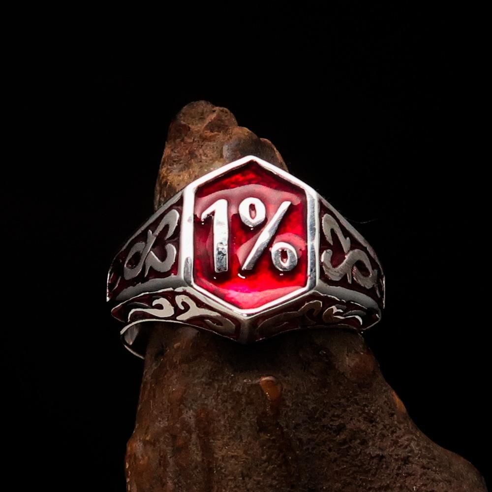 Excellent crafted Men's Red Outlaw Biker Ring 1% - Sterling Silver - BikeRing4u