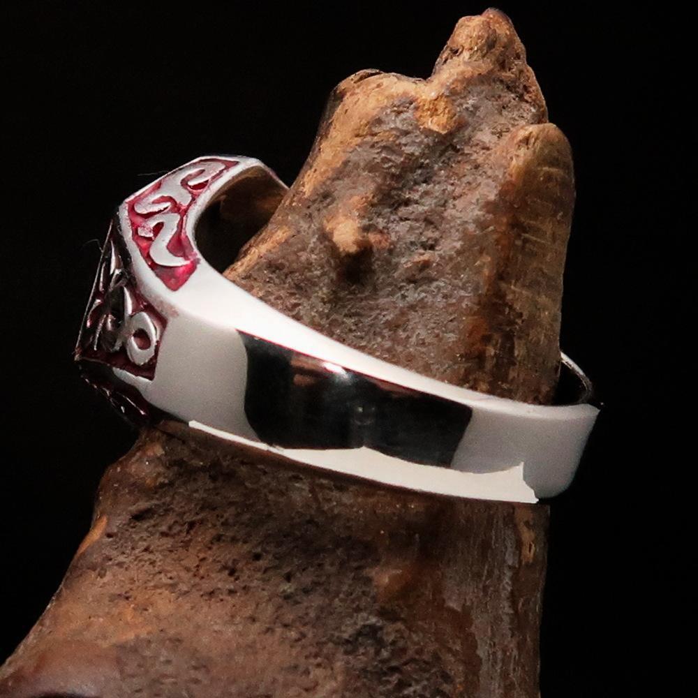 Excellent crafted Men's Red Outlaw Biker Ring 1% - Sterling Silver - BikeRing4u