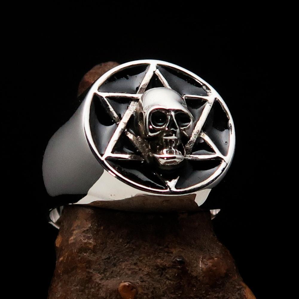 Excellent crafted Men's Biker Ring Black Hebrew Skull - Sterling Silver 925 - BikeRing4u