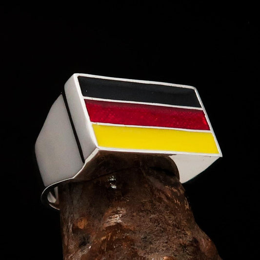 Excellent crafted rectangle shaped Men's German Flag Ring - Sterling Silver - BikeRing4u