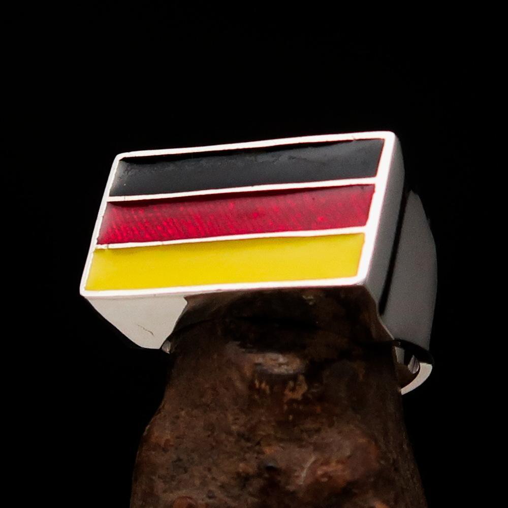 Excellent crafted rectangle shaped Men's German Flag Ring - Sterling Silver - BikeRing4u