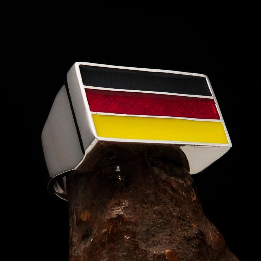Excellent crafted rectangle shaped Men's German Flag Ring - Sterling Silver - BikeRing4u