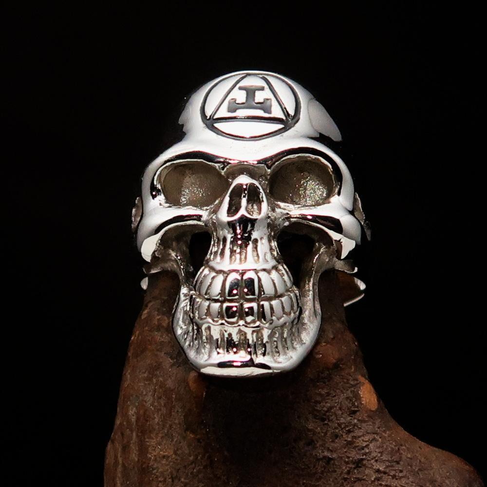 Excellent crafted Men's Masonic Ring Black Archer Skull - Sterling Silver 925 - BikeRing4u