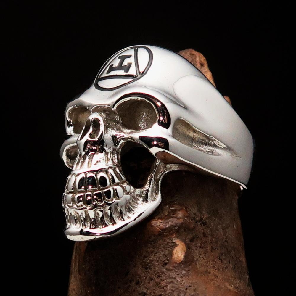Excellent crafted Men's Masonic Ring Black Archer Skull - Sterling Silver 925 - BikeRing4u