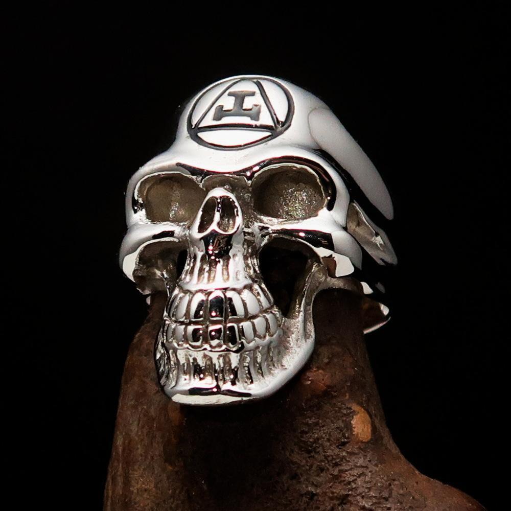 Excellent crafted Men's Masonic Ring Black Archer Skull - Sterling Silver 925 - BikeRing4u