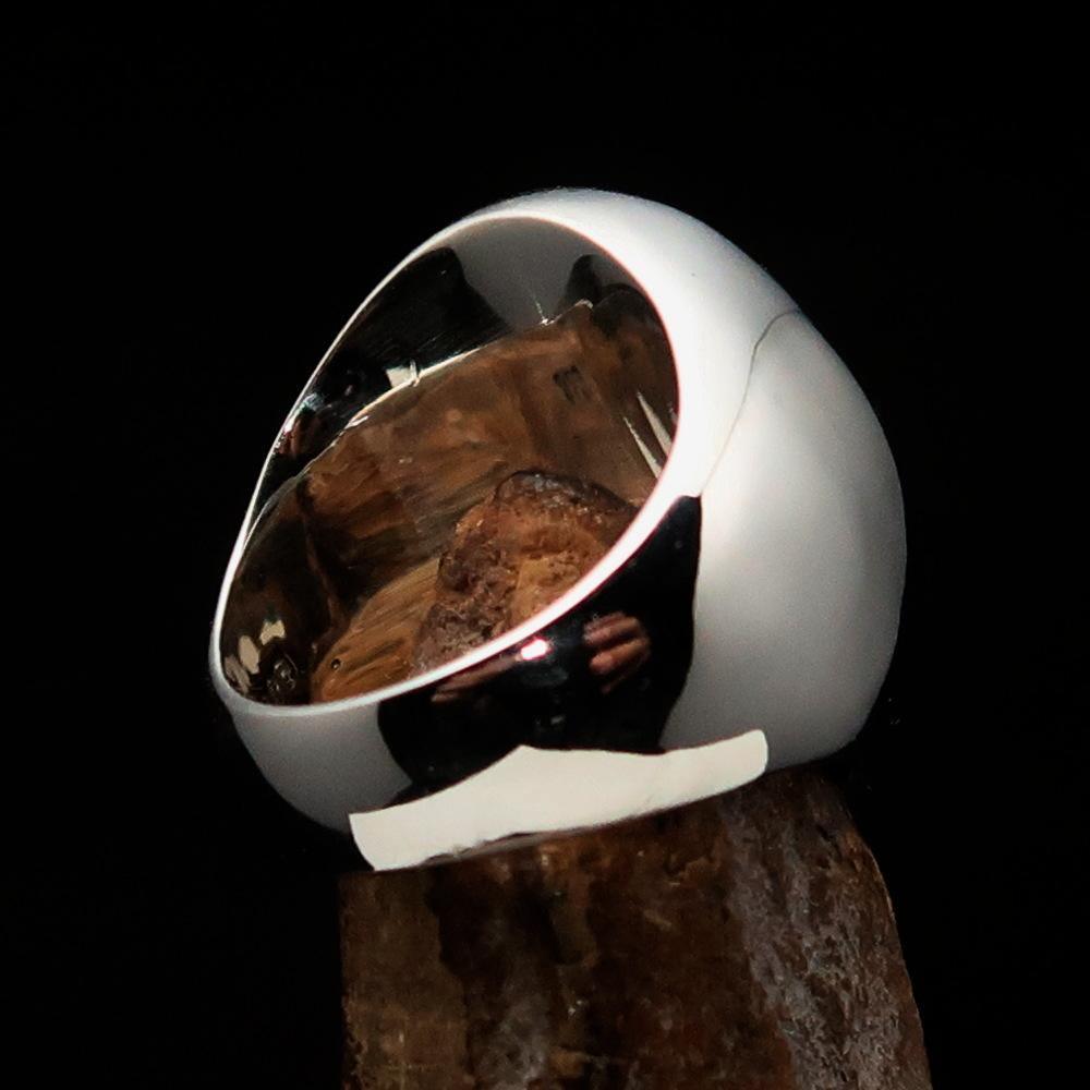 Excellent crafted oval Men's antiqued Vampire Skull Ring - Sterling Silver - BikeRing4u