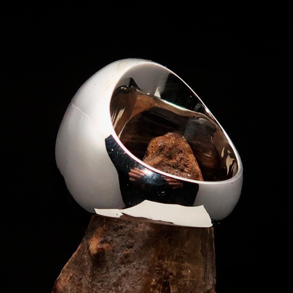Excellent crafted oval Men's antiqued Vampire Skull Ring - Sterling Silver - BikeRing4u