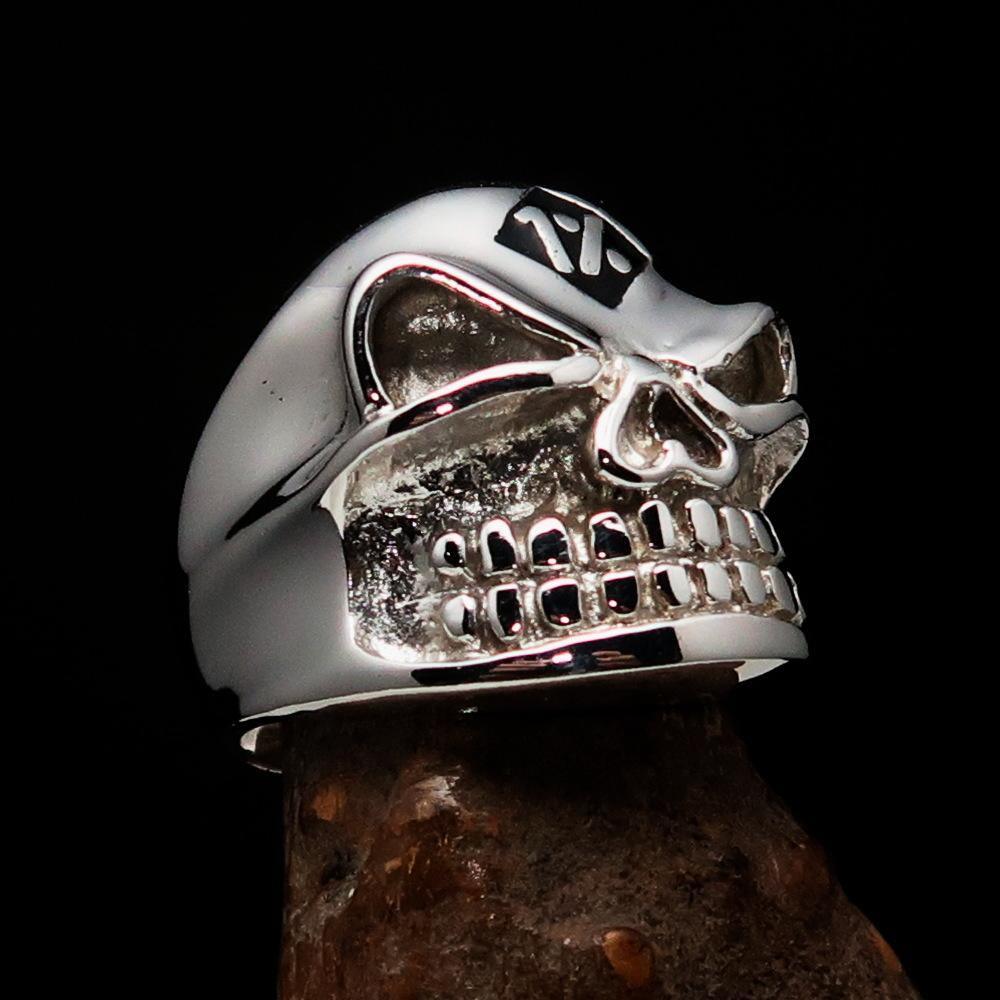 Excellent Crafted Men's Outlaw Black 1% er Gnome Skull Ring - Sterling Silver - BikeRing4u