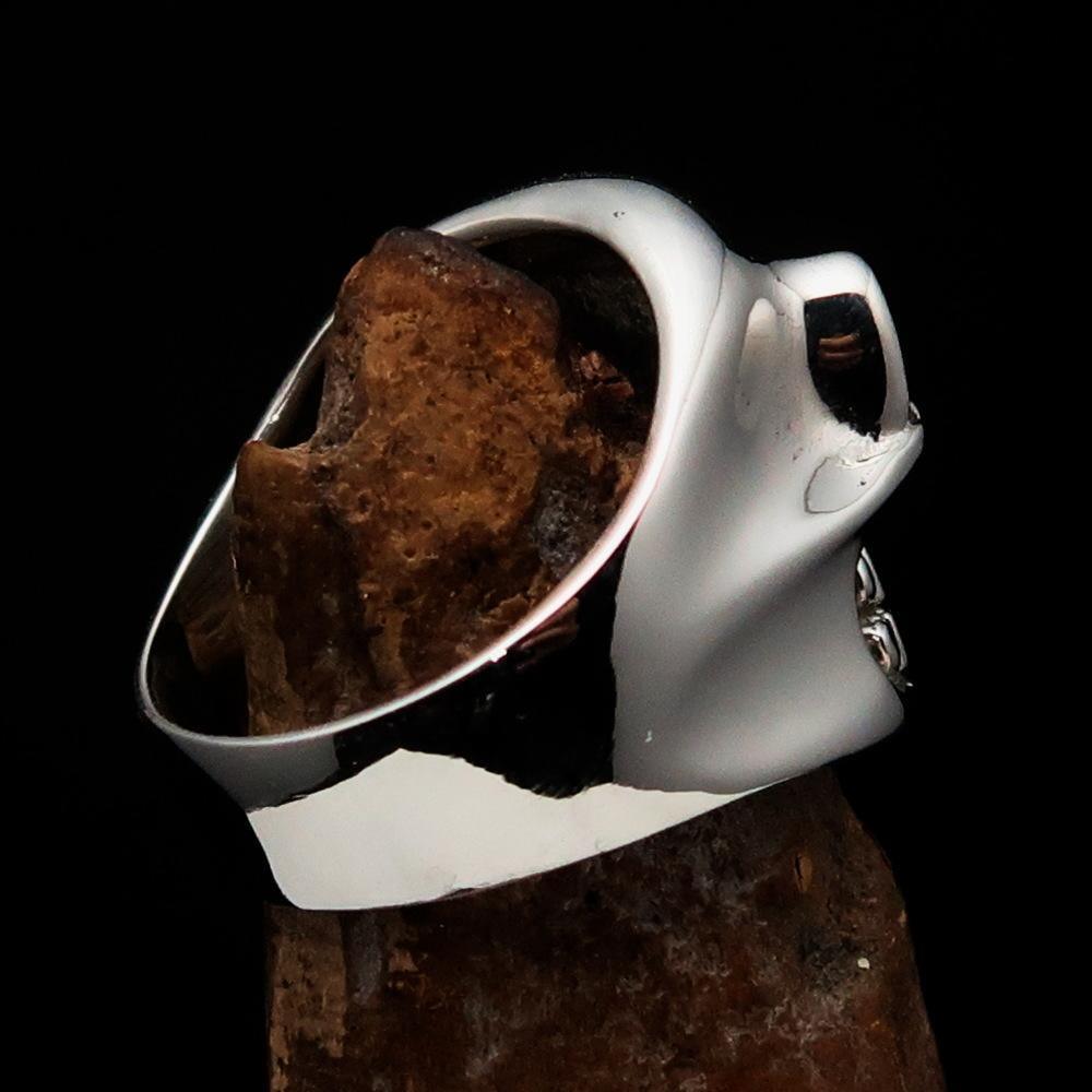 Excellent Crafted Men's Outlaw Black 1% er Gnome Skull Ring - Sterling Silver - BikeRing4u