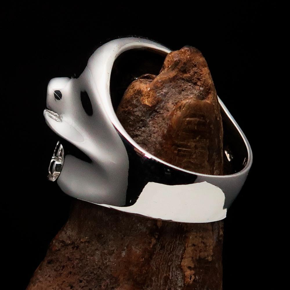 Excellent Crafted Men's Outlaw Black 1% er Gnome Skull Ring - Sterling Silver - BikeRing4u