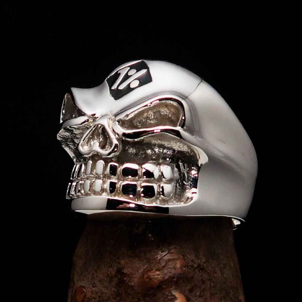 Excellent Crafted Men's Outlaw Black 1% er Gnome Skull Ring - Sterling Silver - BikeRing4u
