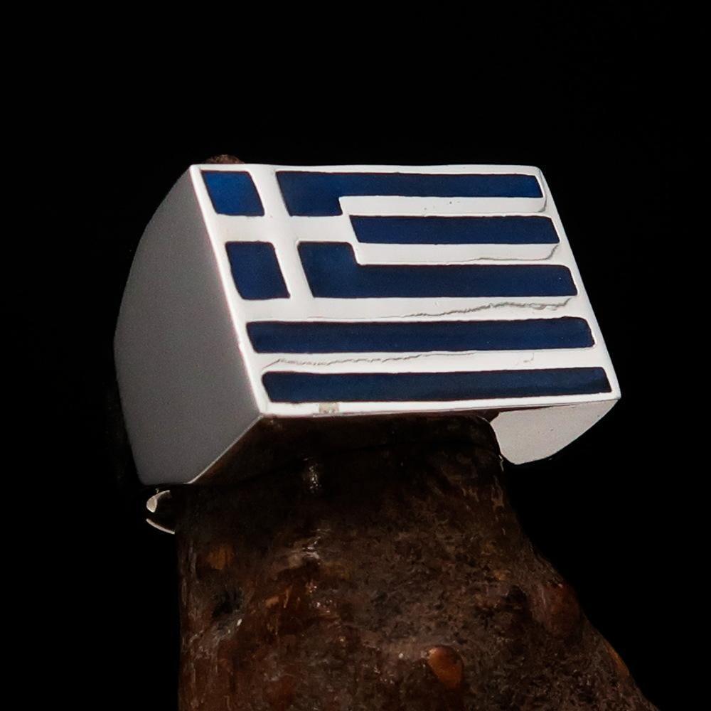 Perfectly crafted Men's Ring Flag of Greece - Sterling Silver - BikeRing4u