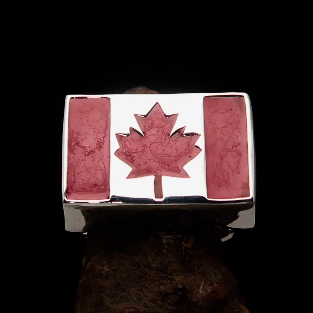 Perfectly crafted Men's Ring Flag of Canada - Sterling Silver - BikeRing4u
