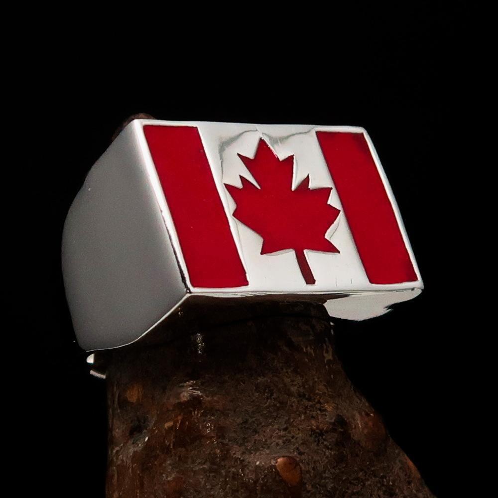 Perfectly crafted Men's Ring Flag of Canada - Sterling Silver - BikeRing4u