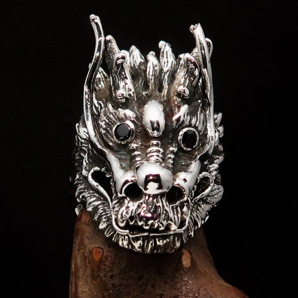 Excellent crafted Men's Animal Ring Male Dragon red eyes - Sterling Silver - BikeRing4u