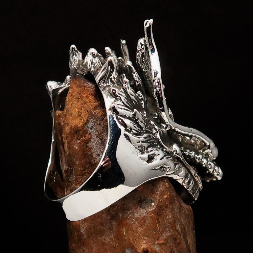 Excellent crafted Men's Animal Ring Male Dragon red eyes - Sterling Silver - BikeRing4u