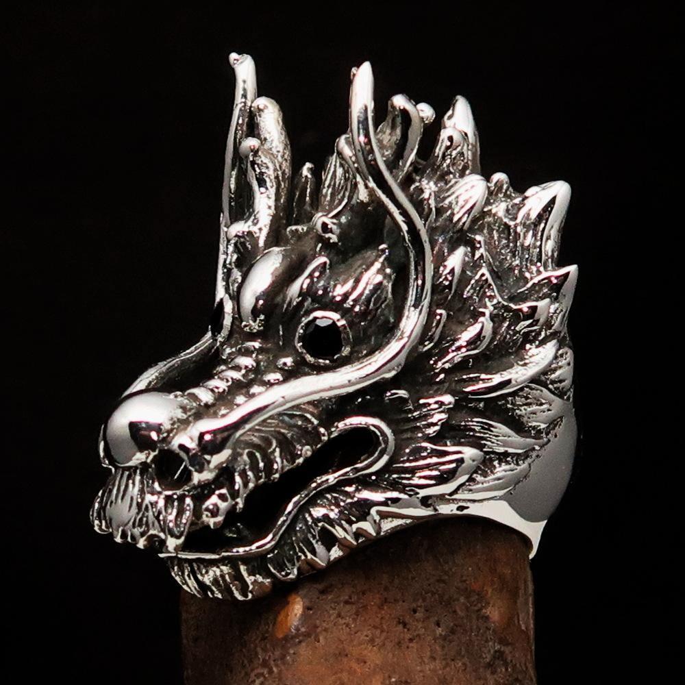 Excellent crafted Men's Animal Ring Male Dragon red eyes - Sterling Silver - BikeRing4u