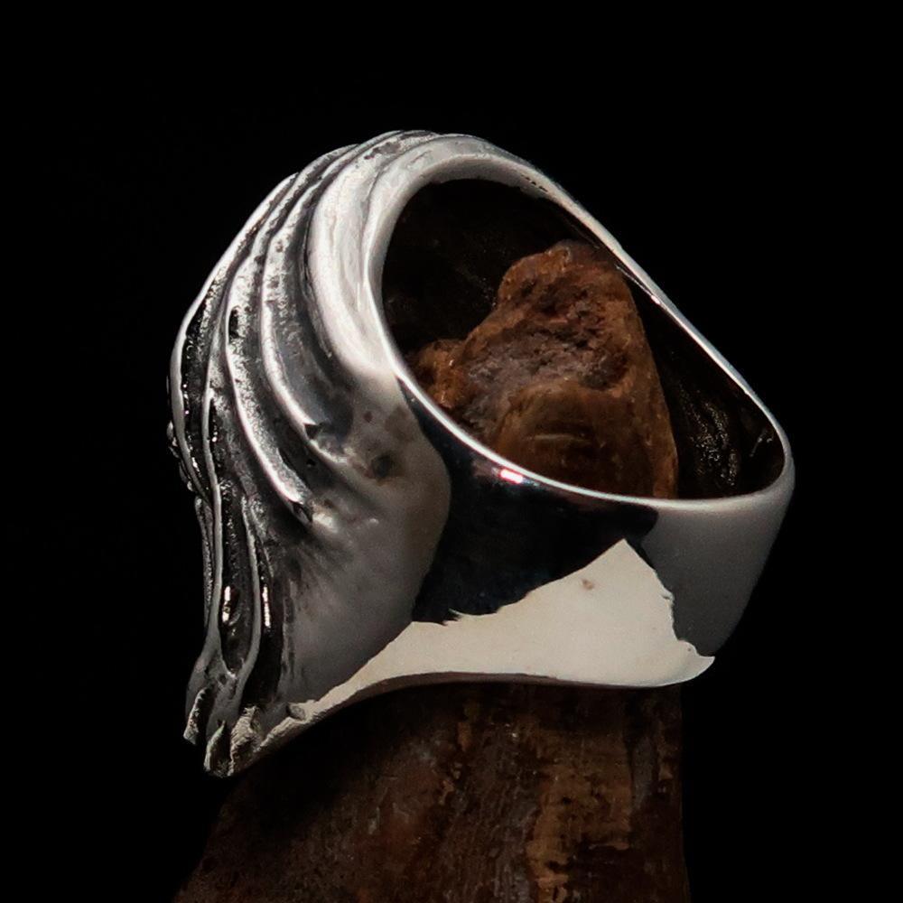 Excellent crafted Men's Grim Reaper Skull Ring Hear No Evil - Sterling Silver - BikeRing4u