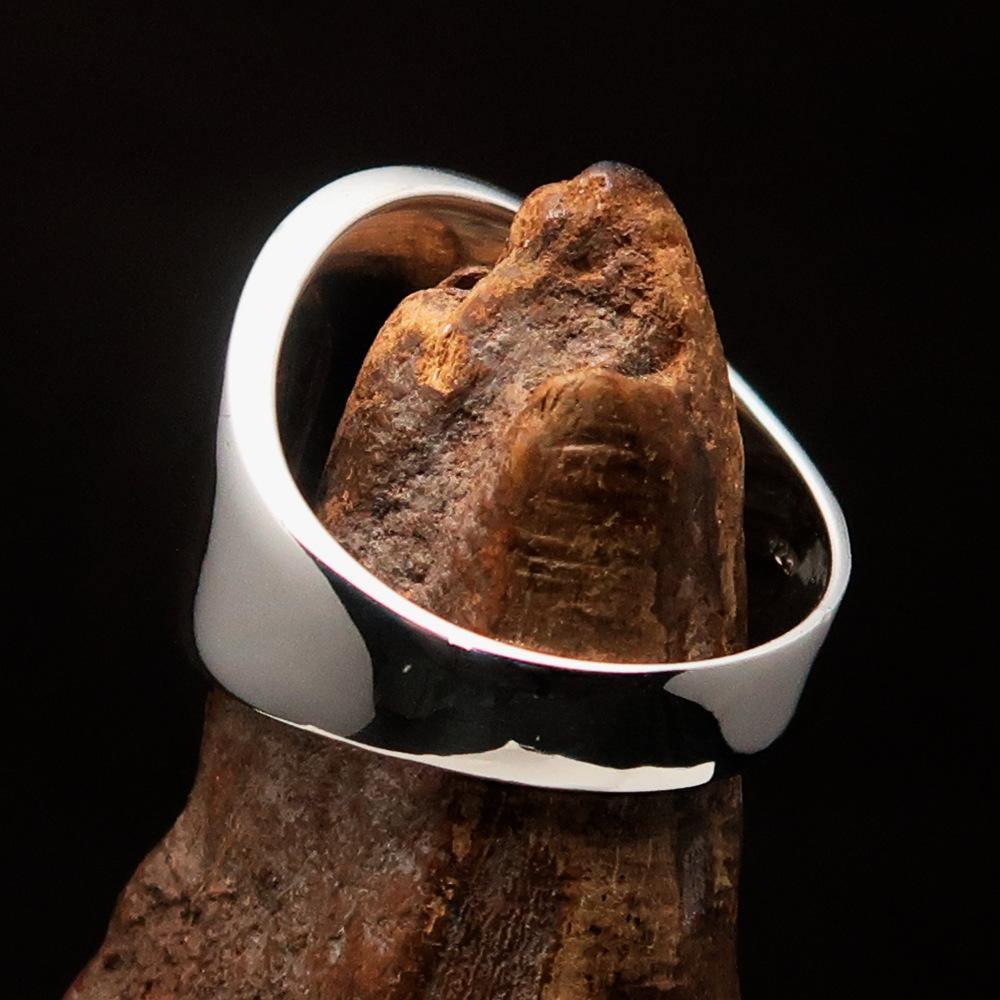 Excellent crafted Men's small green Egyptian Ankh Cross Ring - Sterling Silver - BikeRing4u