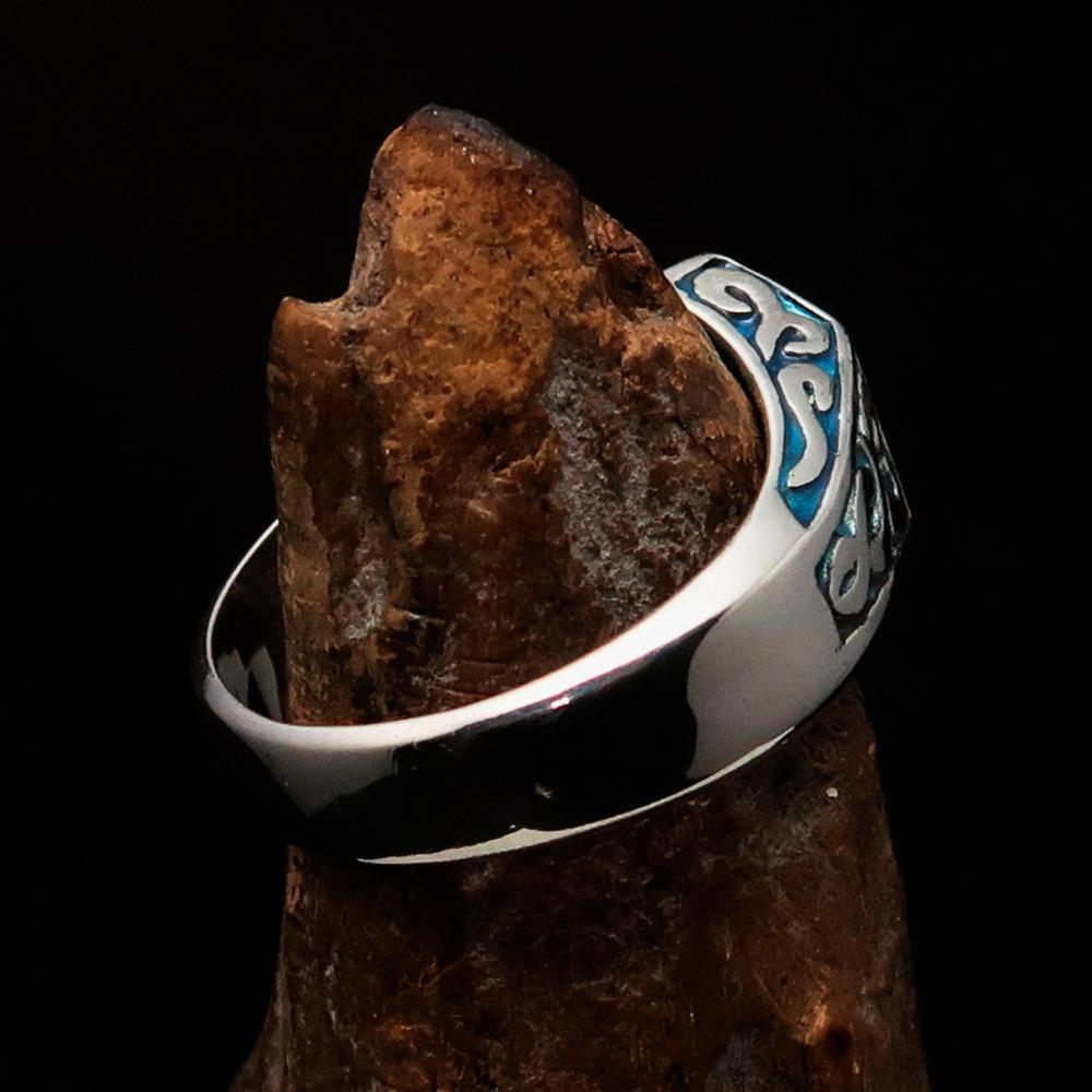 Excellent crafted Men's Biker Ring blue lucky Number 13 - Sterling Silver - BikeRing4u