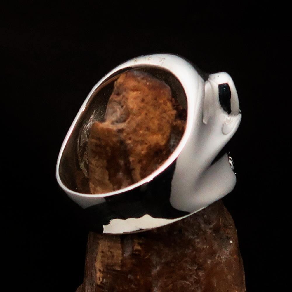 Excellent Crafted Men's Outlaw Blue 1% er Gnome Skull Ring - Sterling Silver - BikeRing4u
