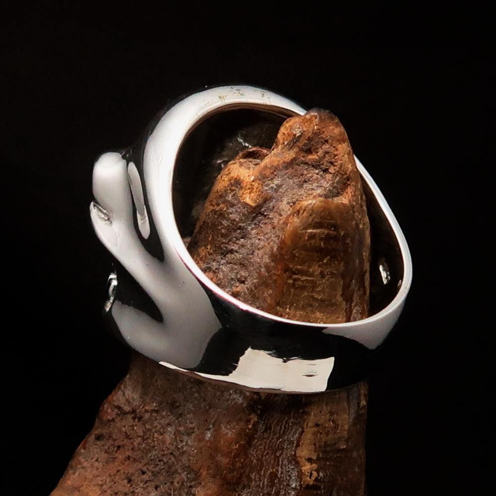 Excellent Crafted Men's Outlaw Blue 1% er Gnome Skull Ring - Sterling Silver - BikeRing4u