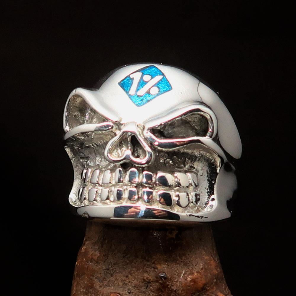 Excellent Crafted Men's Outlaw Blue 1% er Gnome Skull Ring - Sterling Silver - BikeRing4u