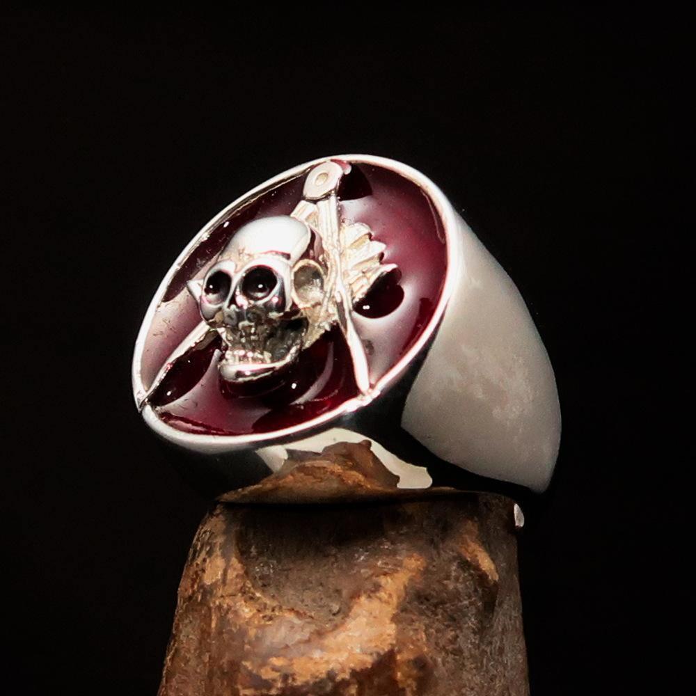 Perfectly crafted Men's Masonic Skull Ring Red - Sterling Silver - BikeRing4u