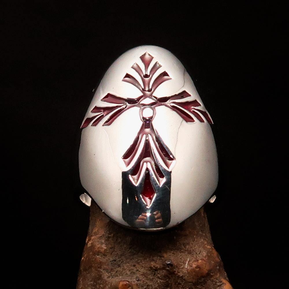 Perfectly crafted Men's Saint Lorenz Cross Ring red - Sterling Silver - BikeRing4u
