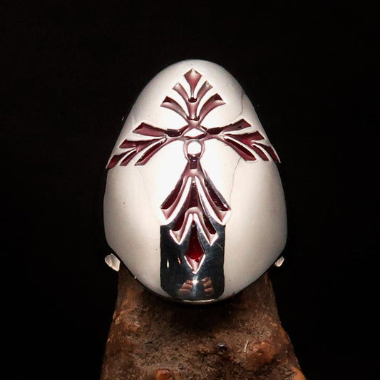 Perfectly crafted Men's Saint Lorenz Cross Ring red - Sterling Silver - BikeRing4u