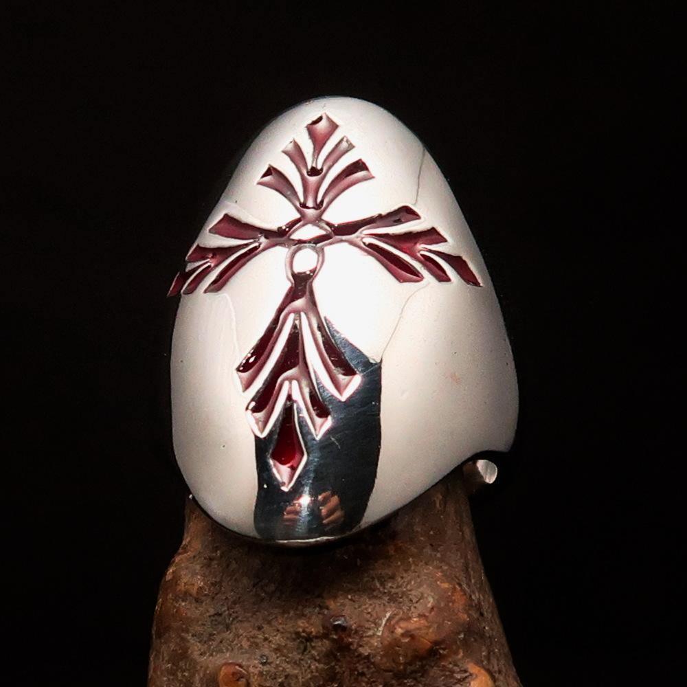Perfectly crafted Men's Saint Lorenz Cross Ring red - Sterling Silver - BikeRing4u