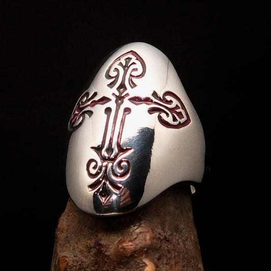 Perfectly crafted Men's Coptic Cross Ring red - Sterling Silver - BikeRing4u