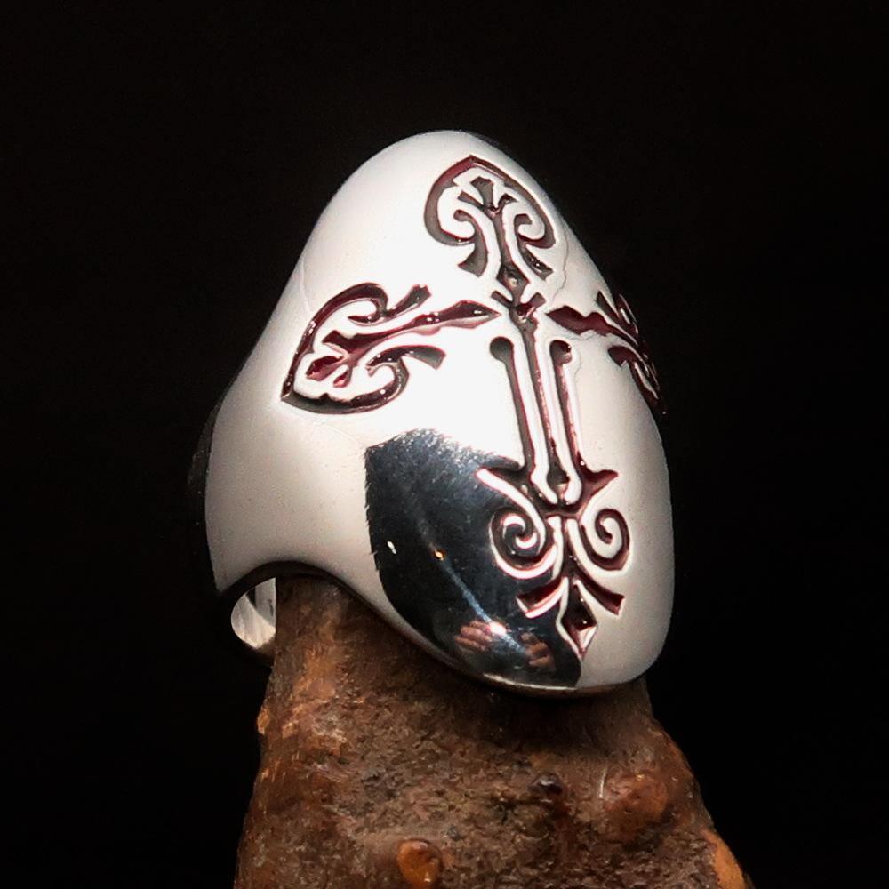 Perfectly crafted Men's Coptic Cross Ring red - Sterling Silver - BikeRing4u