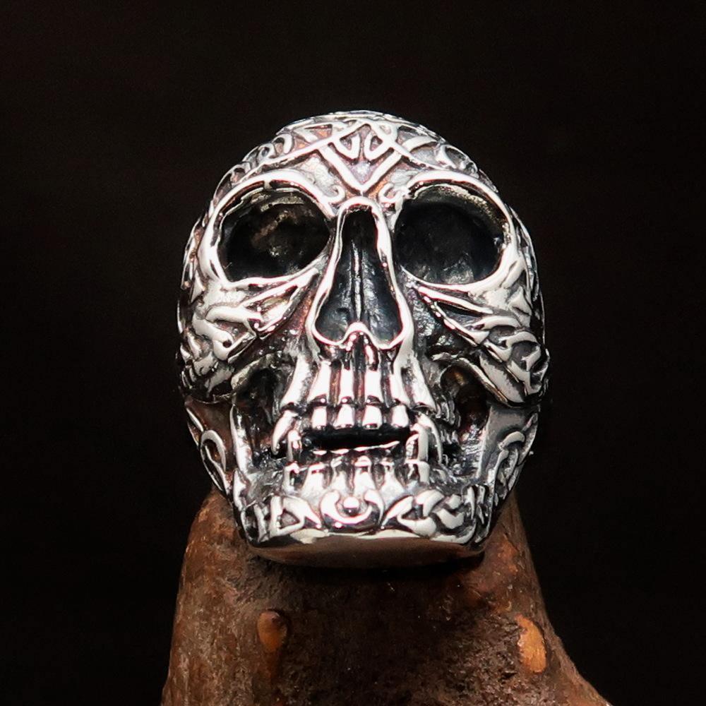 Excellent crafted Men's Sterling Silver Celtic Skull Ring - BikeRing4u