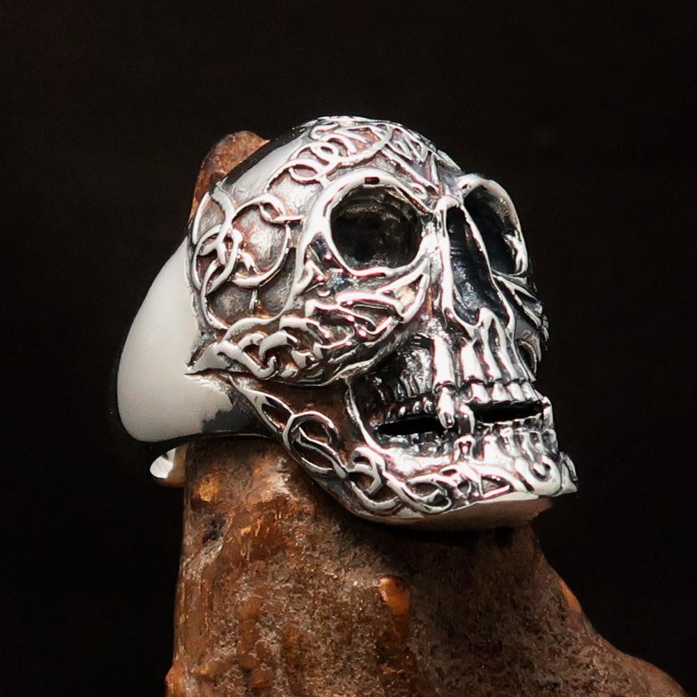 Excellent crafted Men's Sterling Silver Celtic Skull Ring - BikeRing4u