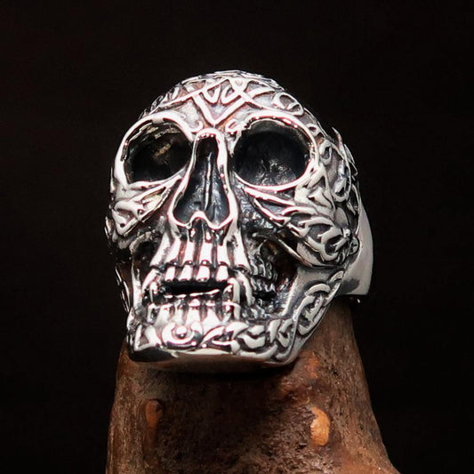 Excellent crafted Men's Sterling Silver Celtic Skull Ring - BikeRing4u
