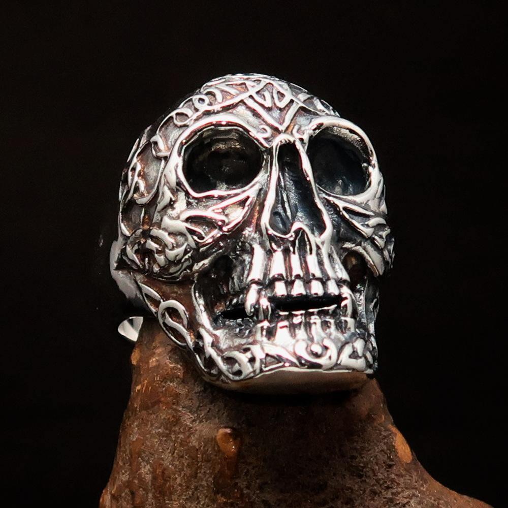 Excellent crafted Men's Sterling Silver Celtic Skull Ring - BikeRing4u