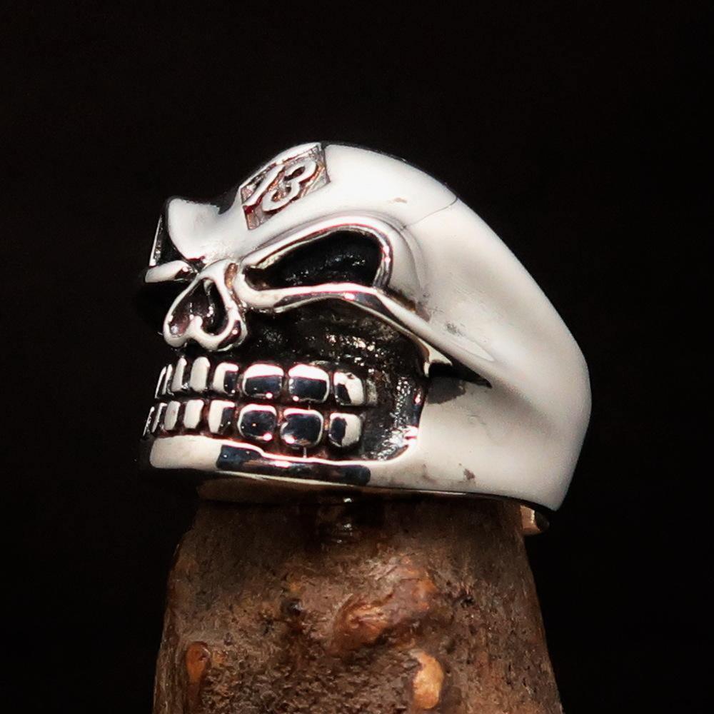 Excellent Crafted Men's Number 13 Gnome Skull Ring - Sterling Silver - BikeRing4u